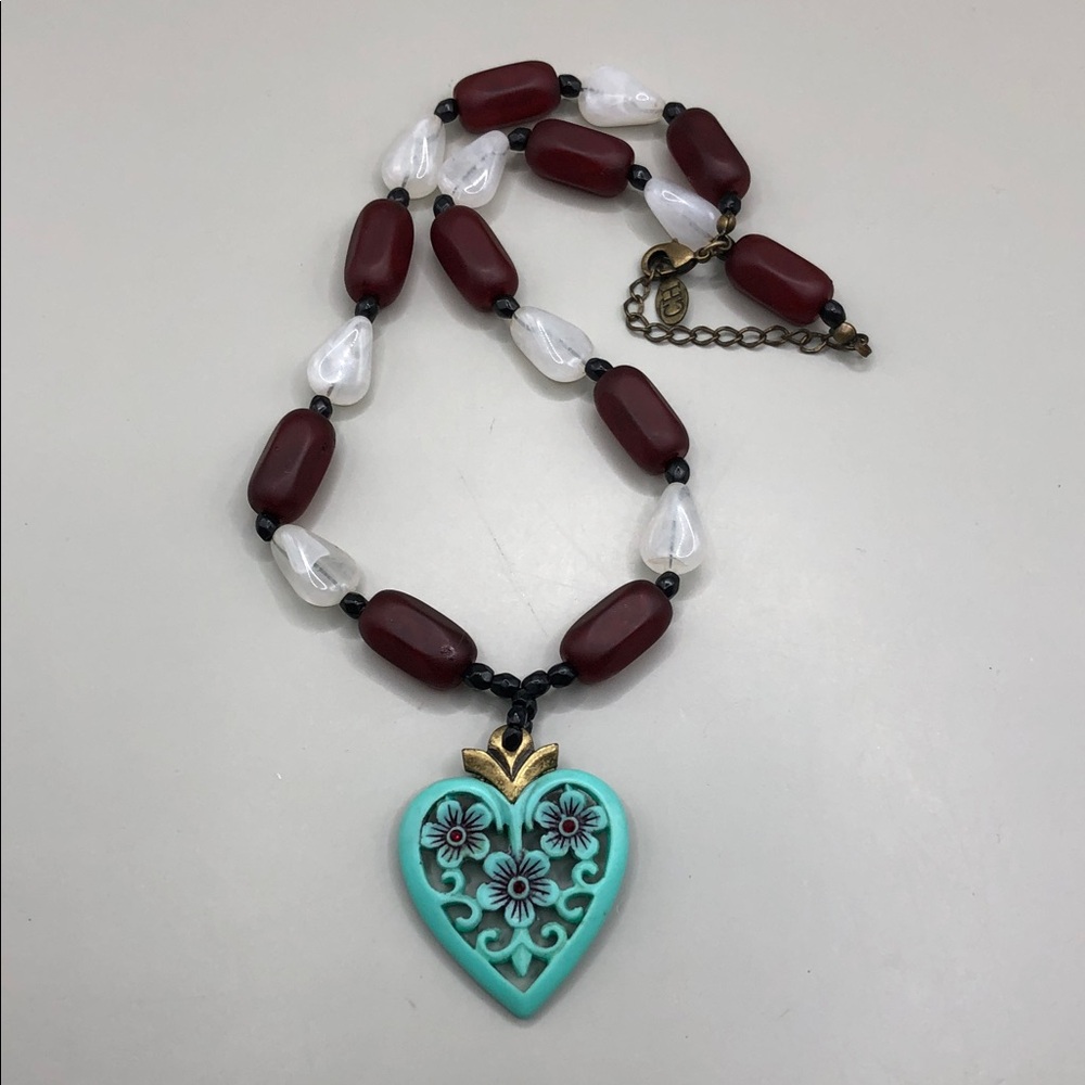 CH flower heart necklace + vintage birds chain necklace layered look boho. - Picture 2 of 9